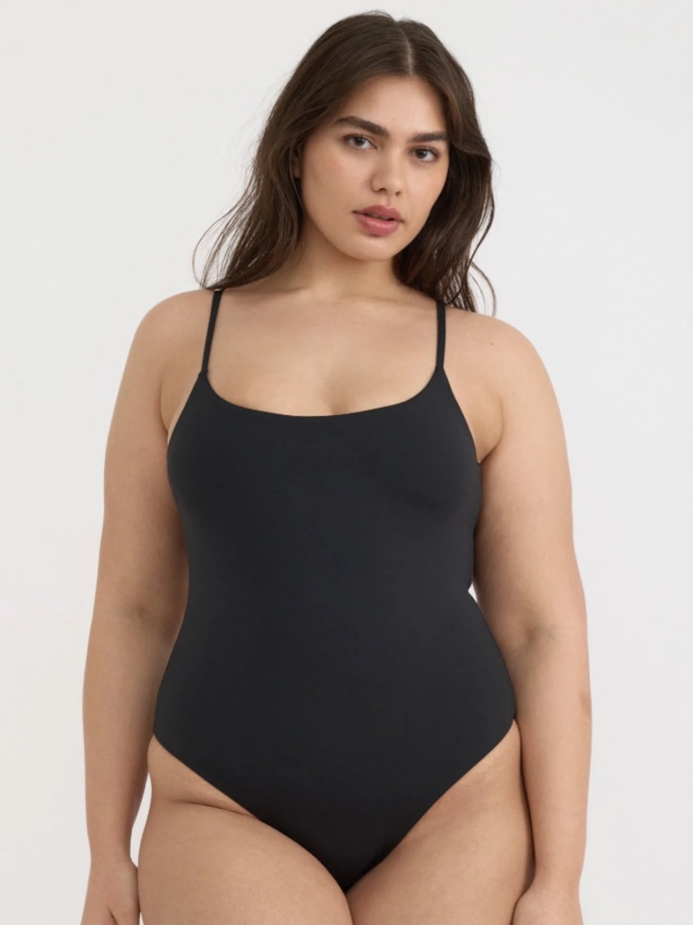 Organic Basics Black Scoop-Neck One-Piece bodysuit